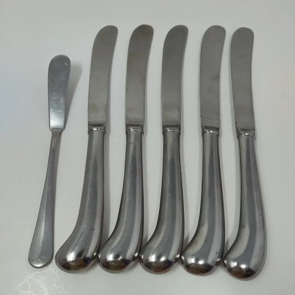 5+1X BK Orleans Silver stainless ORL19 Butter Dinner Knives Pistol Grip Flatware